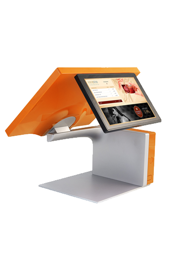 Designer-Kasse mit Display und Zubehör. All-in-One Kassen-und Managementsystem.